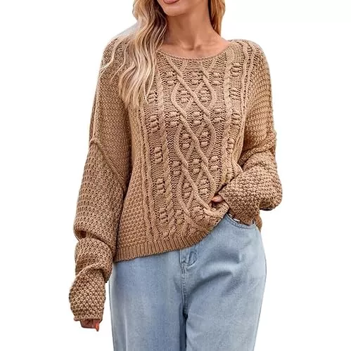 FNKDOR Pullover & Strickmode FNKDOR 2023 Pullover Damen Herbst Winter Pullis Zopfmuster Grobstrickpullover