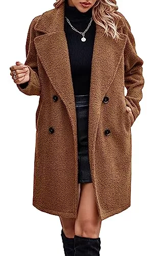 ASOMI Mäntel ASOMI Damen Mantel Lang Winterjacke - Übergangsjacke Umlegekragen Elegante Fleecejacke Schicker Wintermantel Warme Strickjacke mit Taschen und Knöpfen Frühling Herbst Winter
