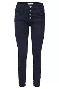 Jewelly Jeans Jewelly Damen Stretch Jeans Five-Pocket im Crash-Look | Boyfriend Hose und sichtbarer Knopfleiste mit Schmuckknöpfen
