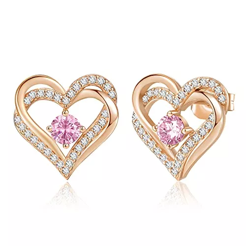 CDE Schmuck CDE Ohrringe für Damen 925 Sterling Silber Rosegold Herz Geburtsstein Frauen Ohrstecker Schmuck Geschenk für Sie Valentinstag Geburtstags Weihnachten Muttertags Mama Hochzeits Jubiläum