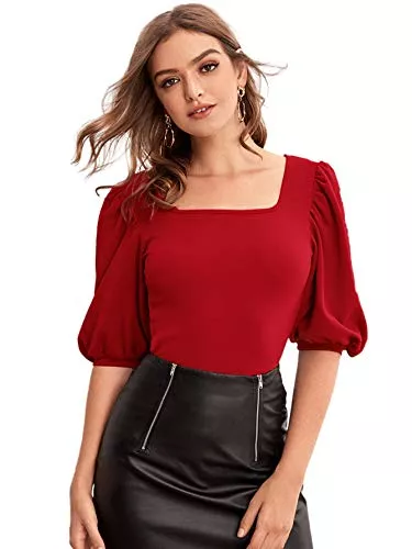 DIDK Kurzarmblusen DIDK Damen Tee T-Shirt Sommer Kurzarm Shirt mit Puffärmel Drindlbluse Oberteil