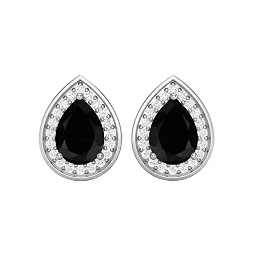 MOONEYE Schmuck Schwarze Spinell-Ohrringe für Frauen in 925er Sterlingsilber Klassische Solitär-Ohrstecker 7 x 5 mm Birnenform-Hochzeits-Ohrstecker