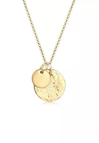 Elli Schmuck Elli Halskette Damen Plättchen Gehämmert Organic Look Minimal aus 925 Sterling Silber vergoldet