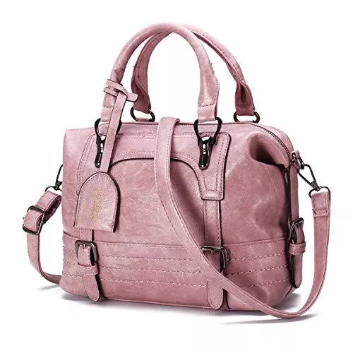 JOSEKO Taschen & Rucksäcke JOSEKO Damen Handtasche, Frauen Stilvolle Schulterbeutel PU Schultertasche Hobos Tote Retro Öl Wachs Kunstleder Umhängetasche Crossbody Tasche für Arbeit Einkaufen(Pink)