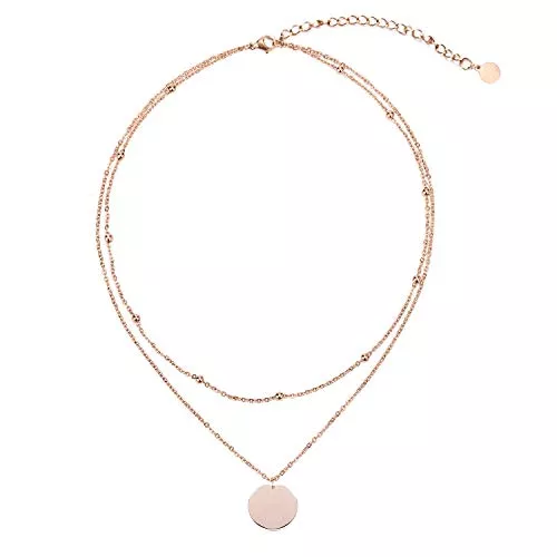 LEGITTA Schmuck LEGITTA Damen Layered Kette mit Runder Plättchen Anhänger Zarte Mehrreihige Halskette aus Titan nickelfrei
