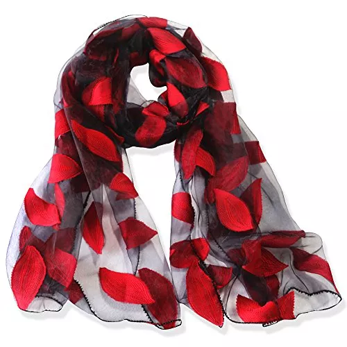 YFZYT Schals & Tücher YFZYT Organza-Schal für Damen mit Feder Stickerei Muster/Elegantes Accessoire für Frauen/Organza-Schal/Halstuch/Schulter-Tuch/Schal Chiffon Stola Scarves