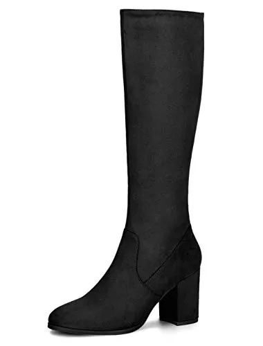 Allegra K Stiefel Allegra K Damen Round Toe Reißverschluss Blockabsatz Kniehohe Boots Stiefel