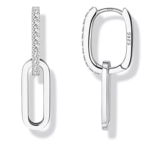 Krfy Schmuck KRFY Ohrringe Silber 925 Creolen mit Anhänger für Damen, 18 Karat Vergoldet Zirkonia Geometrische Huggie Kleine Creolen Dreieck Ovale Ohrringe Creolen für Frauen