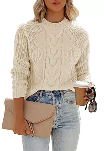 ANCAPELION Pullover & Strickmode ANCAPELION Damen Kabel Pullover,Winter Casual Leicht Rundhals Langarm Einfarbig Elegant Gerippt Strickpullover