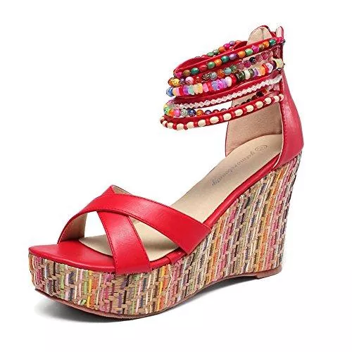 GETMOREBEAUTY Sandalen & Slides getmorebeauty Damen Keilsandalen mit Perlen über die Oberseite Plateau Sandalen High Heels