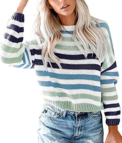 Lantch Pullover & Strickmode Lantch Damen Pullover Sweater Gestreift Strickpullover Casual Sweatshirt Pulli Elegant Jumper Oberteile