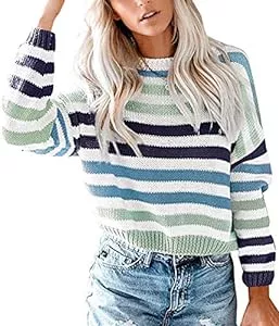 Lantch Pullover & Strickmode Lantch Damen Pullover Sweater Gestreift Strickpullover Casual Sweatshirt Pulli Elegant Jumper Oberteile