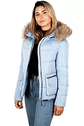 Grimada Jacken Grimada AUSVERKAUF Damen Winter Jacke Steppjacke Daunen Optik mit Echtfell Kapuze kurz