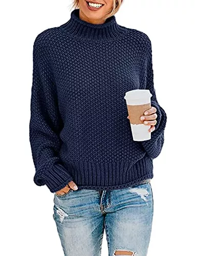 DEARCASE Pullover & Strickmode DEARCASE Damen Rollkragen Batwing Langarm Lockerer Oversize-Pullover Gestrickter Grobstrickpullover Oberteile für den Winter