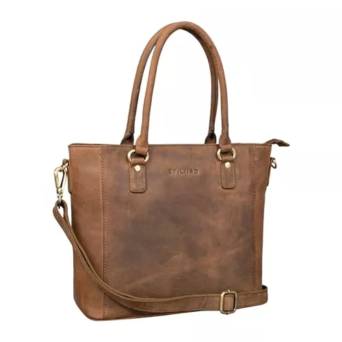 STILORD Taschen & Rucksäcke STILORD 'Abigail' Handtasche Büro Damen Leder Shopper Vintage Schultertasche Businesstasche elegant für 13,3' MacBooks Arbeitstasche Echtleder