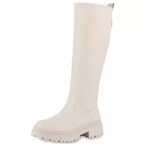 VAN HILL Stiefel VAN HILL Damen Plateaustiefel Leicht Gefüttert mit Blockabsatz Profilsohle