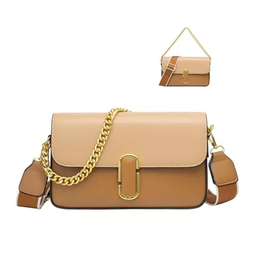 HELFNE Taschen & Rucksäcke HELFNE Mode Crossbody Taschen für Frauen Geldbörsen und Handtaschen PU Leder Gold Kette Tasche, Gitarrengurt Kleine Crossbody Taschen
