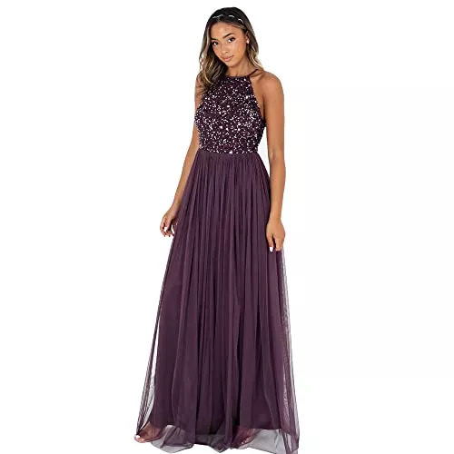 Maya Deluxe Abendkleider Maya Deluxe Damen Maxikleid Brautjungfer Neckholder Pailletten Verziert Abschlussball Hochzeit Dleider für Besondere Anlässe Bridesmaid Dress