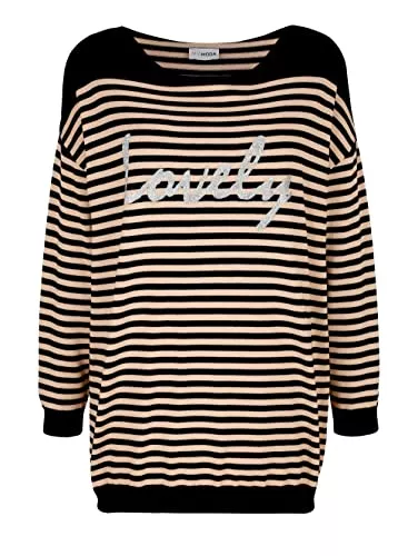 MIAMODA Pullover & Strickmode MIAMODA Strickpullover Damen UBootAusschnitt Langarm mit Glitzer-Schriftzug Gestreift