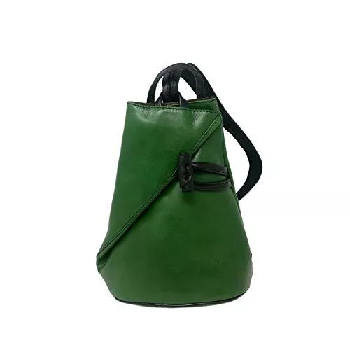 Dream Leather Bags Taschen & Rucksäcke Damen Echtes Leder Rucksack Mit Träger Und Reißverschluss- Aniuk Farbe Grün - Italienische Lederwaren - Rucksack