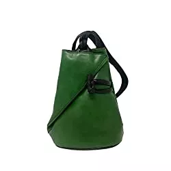 Dream Leather Bags Taschen & Rucksäcke Damen Echtes Leder Rucksack Mit Träger Und Reißverschluss- Aniuk Farbe Grün - Italienische Lederwaren - Rucksack