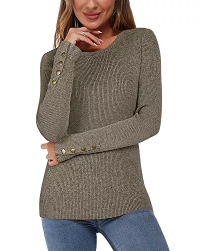 Newshows Pullover & Strickmode Newshows Pullover Damen Herbst Strickpullover Langarm Winter Gerippt Damenpullover mit Knopfdetail