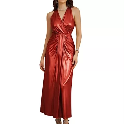 GRACE KARIN Cocktail GRACE KARIN Damen Bleistiftkleid Hängender V-Ausschnitt Satin Kleid Elegantes Abend Maxi Wickelkleid