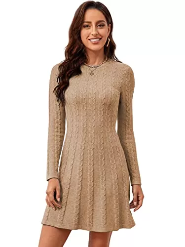 Avancel Freizeit Avancel Damen Kleider Strick Pulloverkleid Elegant Strickkleid A Linie Langarm Midikleid Kleid Zopfmuster