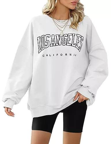 Xnova Pullover & Strickmode Xnova Pullover Damen Oversized Sweatshirt Damen Casual Los Angeles Rundhalsausschnitt Langarm Oberteile Top Ohne Kapuze Hip Hop