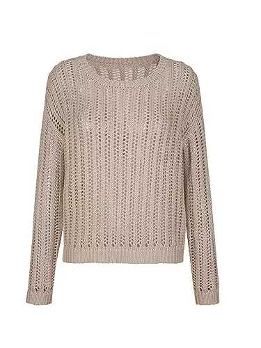 Alba Moda Pullover & Strickmode Alba Moda Strickpullover Damen UBootAusschnitt Langarm mit Lochstrickmuster Uni