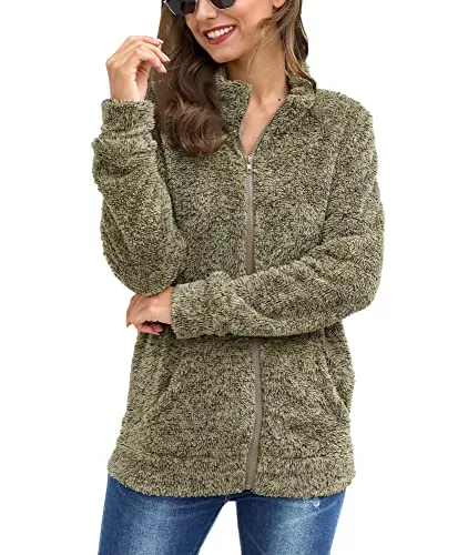 BesserBay Strickjacken BesserBay Damen Teddyfleece Jacke Warmes Sweatshirt mit Full Zip und Stehkragen Fleece Sweatjacke S-XXL