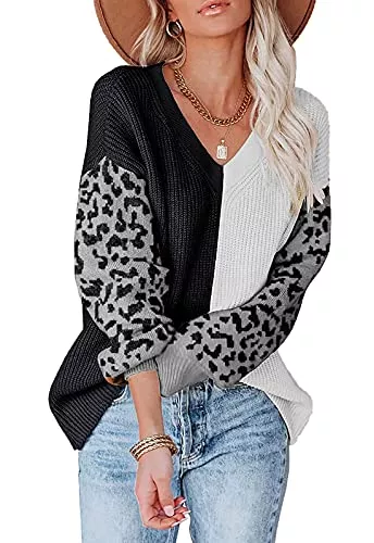 ANCAPELION Pullover & Strickmode ANCAPELION Damen Pullover Casual Stricken Sweater Leopard Lange Ärmel Pulli Winter Sweatshirt Herbst Jumper Oberteile Outwear für Frauen