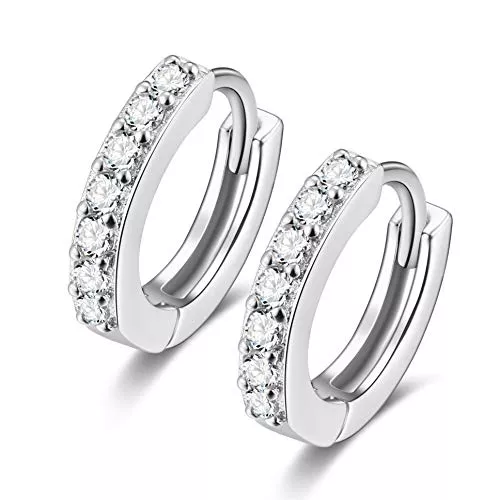 Candyfancy Schmuck Mini Creolen Silber 925 Klein Mit Schwarz Weiß Stein 5mm-11mm Kreolen Verschiedene Größen Ohrringe Klappcreolen Zirkonia Huggie Hoops Earrings