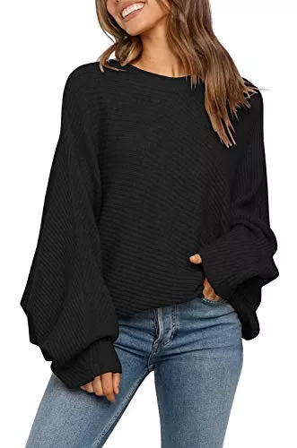 Fessceruna Pullover & Strickmode Fessceruna Damen Strickpullover Fledermausärmel Oversized Pullover Rundhalsausschnitt Winter Geripptes Sweatershirt