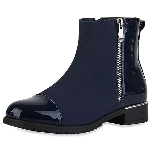 VAN HILL Stiefel VAN HILL Damen Klassische Stiefeletten Leicht Gefüttert mit Blockabsatz Zipper Lack
