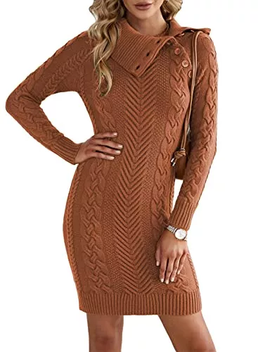 Aleumdr Freizeit Aleumdr Damen Elegant Pullover Kleid Einfarbig Rollkragenpullover Strickkleid | Casual Wickelkleid Lamgarm Winterkleider Midikleid Warm