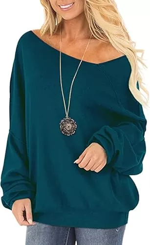 Ranphee Pullover & Strickmode Pullover Damen Langarm Schulterfrei Oberteil Oversize Longpullover Fledermausärmel Damenpullover