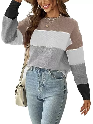 CUPSHE Pullover & Strickmode CUPSHE Damen Strickpullover Rundhals Langarm Farbblock Feinstrick Pulli Oberteile Tops Casual Knit Sweater