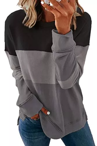 GOLDPKF Pullover & Strickmode GOLDPKF Longshirt Damen Farbblock Gestreift Beiläufig Rundhals Sweatshirt