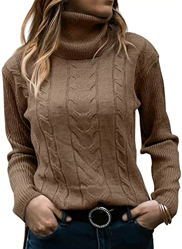 GeGekoko Pullover & Strickmode GeGekoko Pullover Damen Rollkragenshirt Cable Knit Elegant Langarm Tops Lose Grobstrick Casual Weich Jumper Sweater