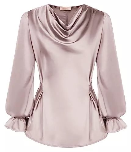 Belle Poque Langarmblusen Belle Poque Damen Satin Bluse Langarm Krawatte Taille Pullover Oberteile Elegant Shirt Tops