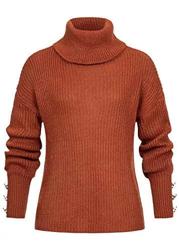 Styleboom Fashion Pullover & Strickmode Styleboom Fashion® Damen Rollkragen Strickpullover Deko Knöpfe Copper rost braun