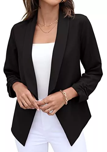 GRECERELLE Blazer GRECERELLE Blazer Damen Elegant Sommer Leicht Business Geschäft Büro Arbeit Outwear Festlich 3/4 Arm Gerüschte Ärmel Gekürzter Short Bolero Jacke Blazer für Damen
