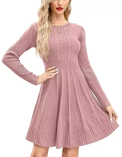 For G and PL Freizeit For G and PL Damen Strickkleid Tailliert Pulloverkleid Winter Kleid Lang Warm Elegant Rundhals S-XXL