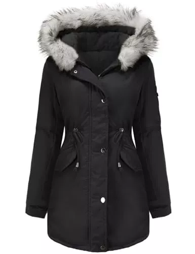 Vancavoo Jacken Vancavoo Damen Winterparka Mantel Winterjacke Parka Daunenmantel Herbst Winter Warm Kunstfellkragen Kapuzenmantel mit Tasche