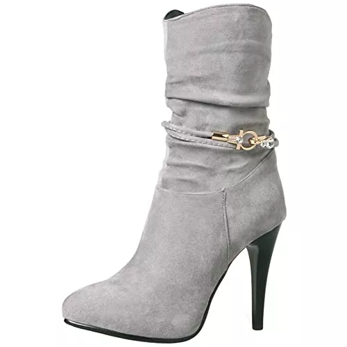 Lroey Reoly Stiefel Lroey Reoly Stöckelschuhe Für Damen, Lockere Stiefel Höhe Ferse Pointed Toe Stiefeletten Zip, Gr 33-54