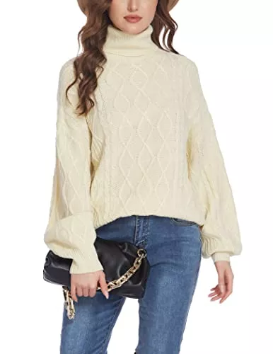 Zeagoo Pullover & Strickmode Zeagoo Damen Rollkragenpullover Elegante Strickpullover Langarm Einfarbrig Pullover Lässiges Strickpulli mit Zopfmuster