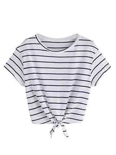 ROMWE Kurzarmblusen ROMWE Damen Gestreift Crop Top Kurzarm Streifen Shirt