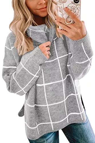 ASOMI Pullover & Strickmode ASOMI Pullover Damen Kariert Rollkragenpullover: Elegant Herbst Boho Pullis Winter Strickpullover Warm Damenpullover Rundhalspullover Langarmpullover Kariert Gestreift Farbblock