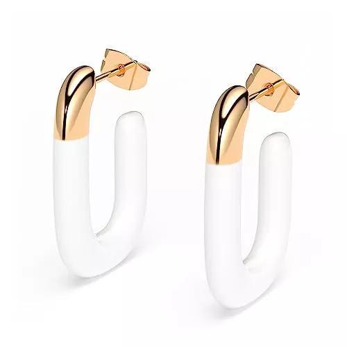 THIORA Schmuck THIORA Damen Ohrringe - 'Tahiti Tide' | Sommer Creolen | Premium Edelstahl | 18kt Gold beschichtet | Weiß Emaille Lackiert